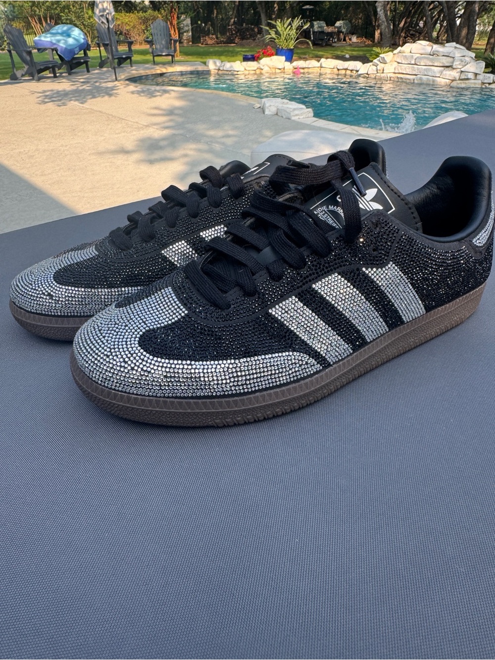 adidas Samba Black and Silver Crystal Three-Stripe Sneakers OG Rhinestone 9.5